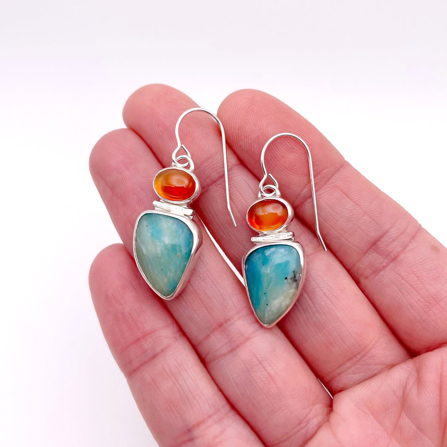 Peruvian Opal & Carnelian Duo Dangle Earring