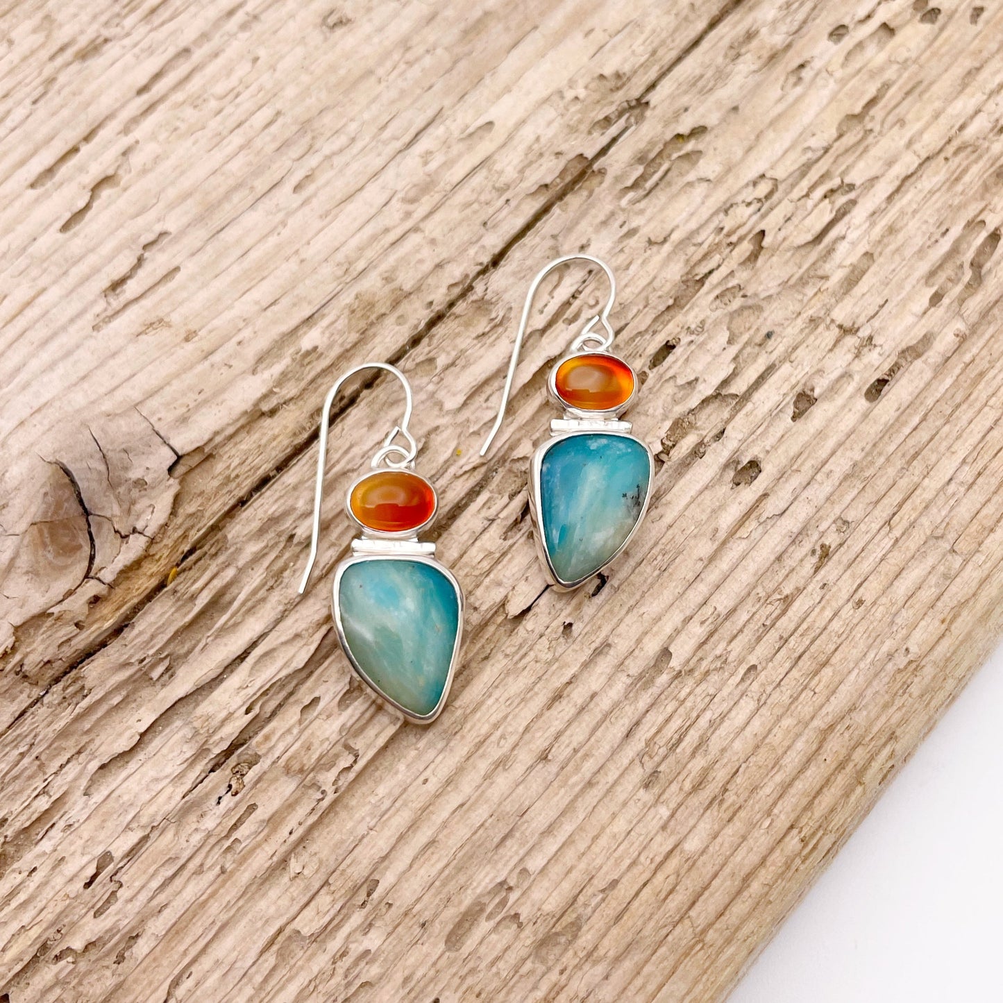 Peruvian Opal & Carnelian Duo Dangle Earring
