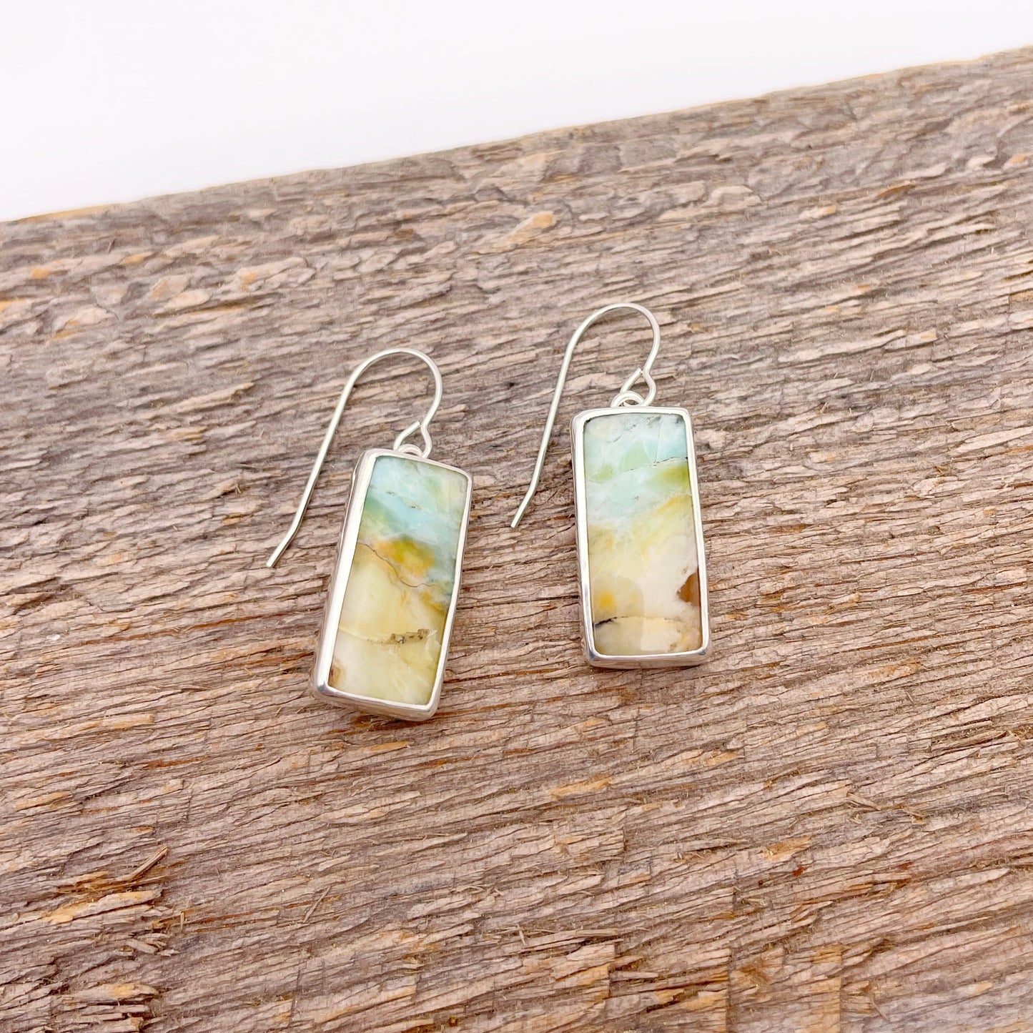 Blue Opalized Petrified Wood Dangle Earring No. 10