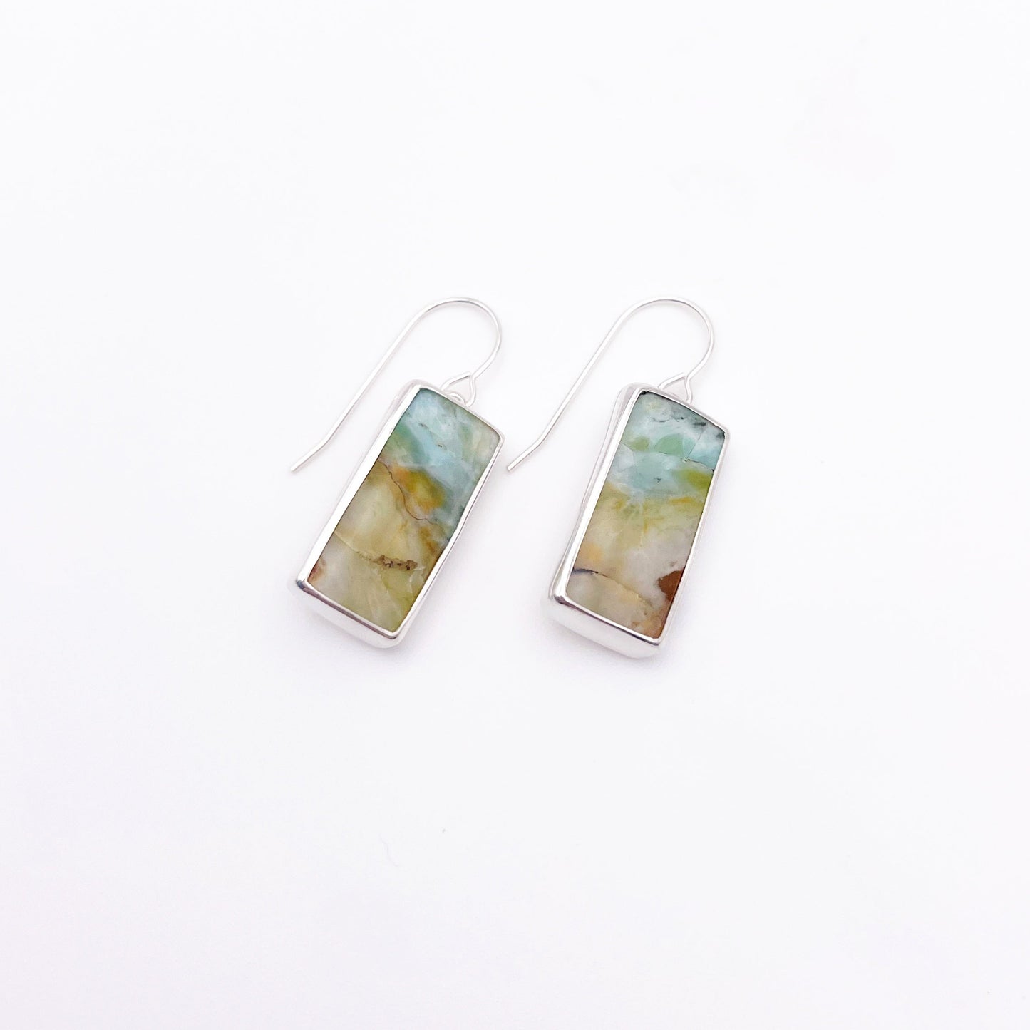 Blue Opalized Petrified Wood Dangle Earring No. 10