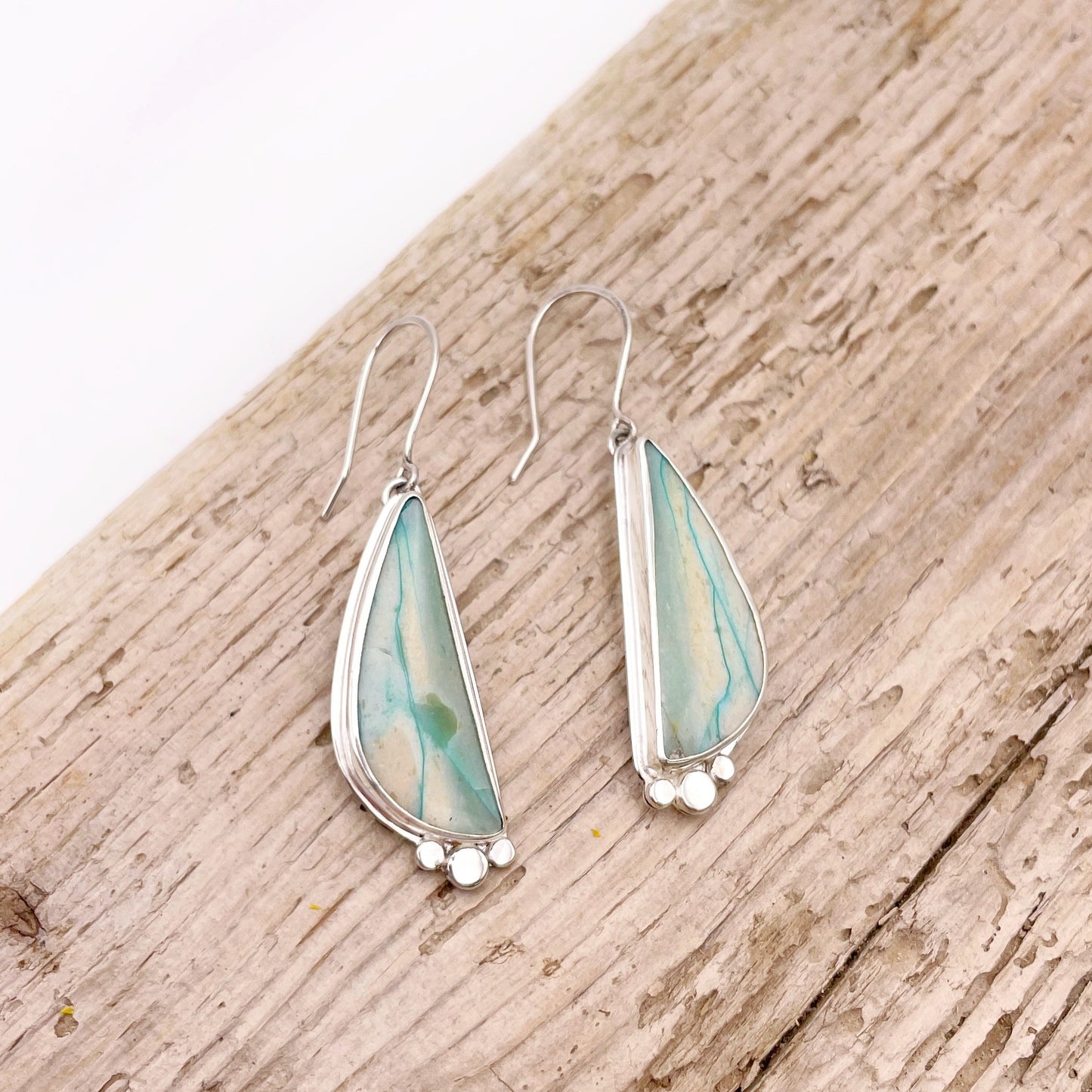 Blue Opalized Petrified Wood Earring No. 02