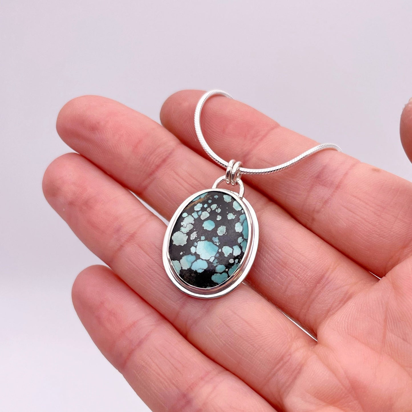 Spiderweb Turquoise Oval Pendant Necklace