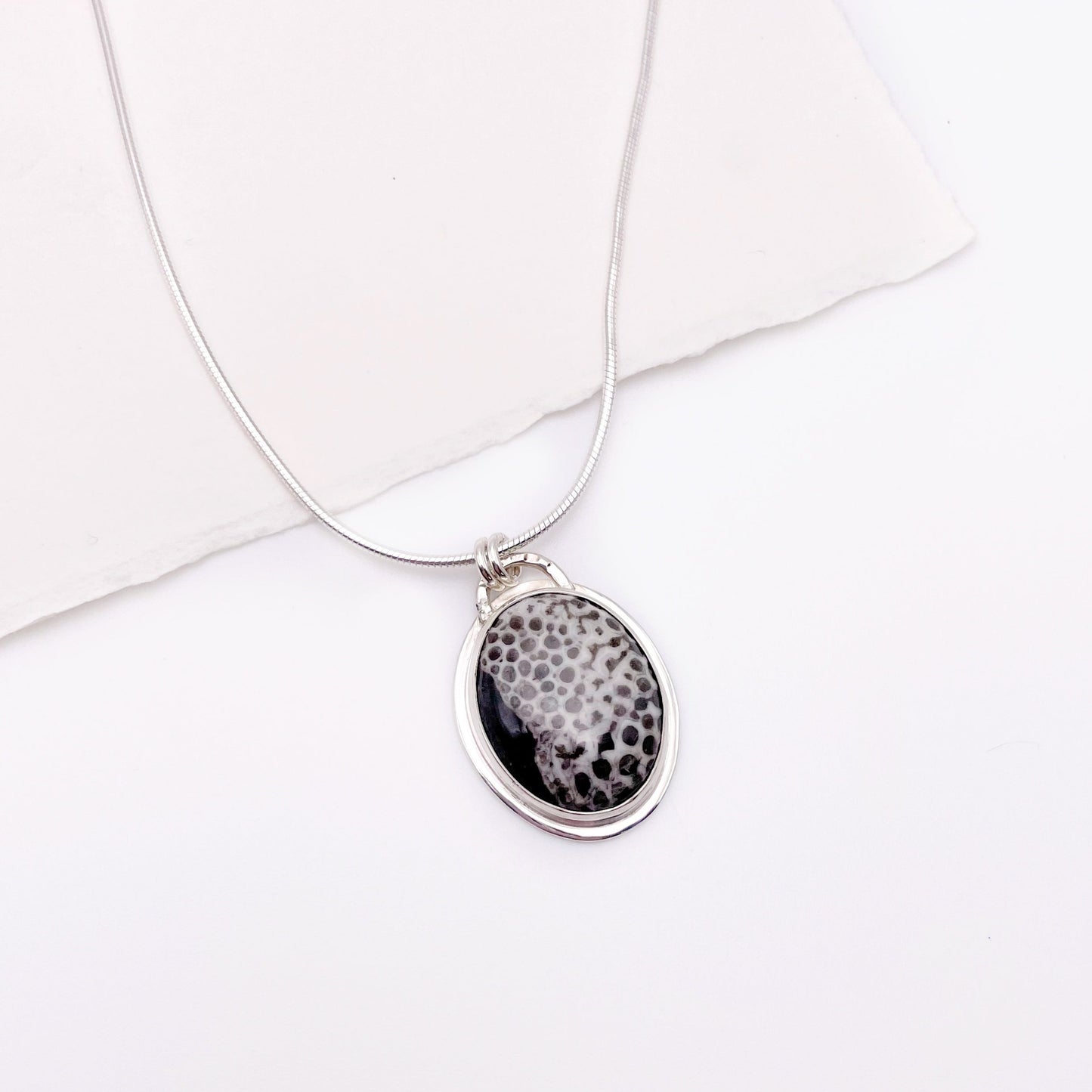 Stingray Coral Fossil Oval Pendant Necklace