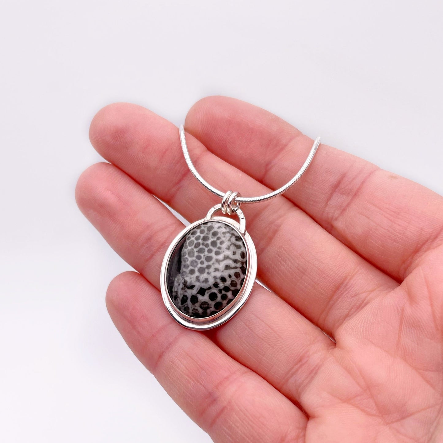 Stingray Coral Fossil Oval Pendant Necklace