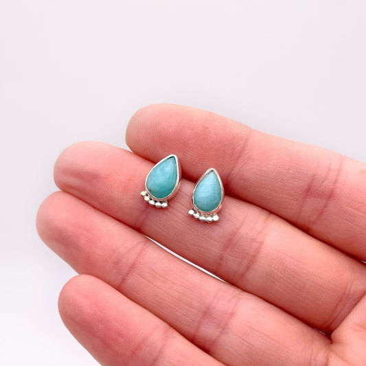 Amazonite Teardrop Dottie Stud