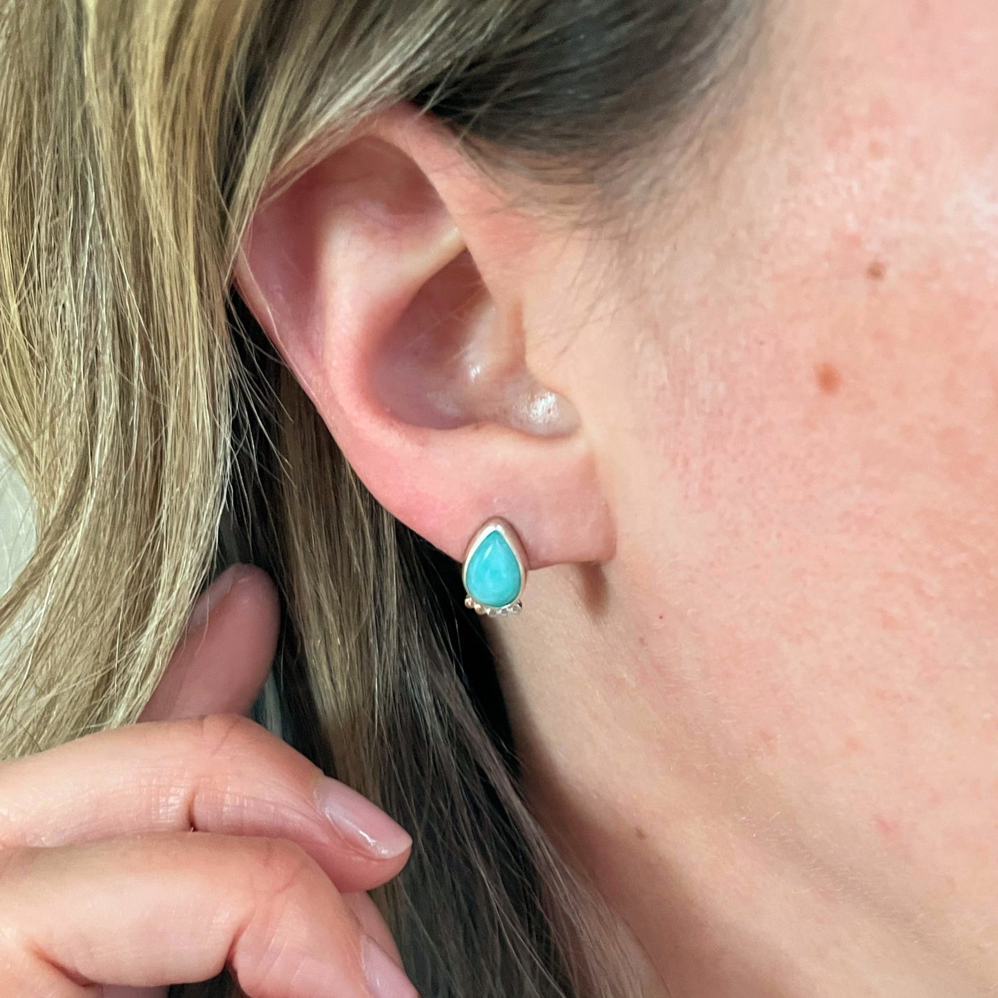 Amazonite Teardrop Dottie Stud