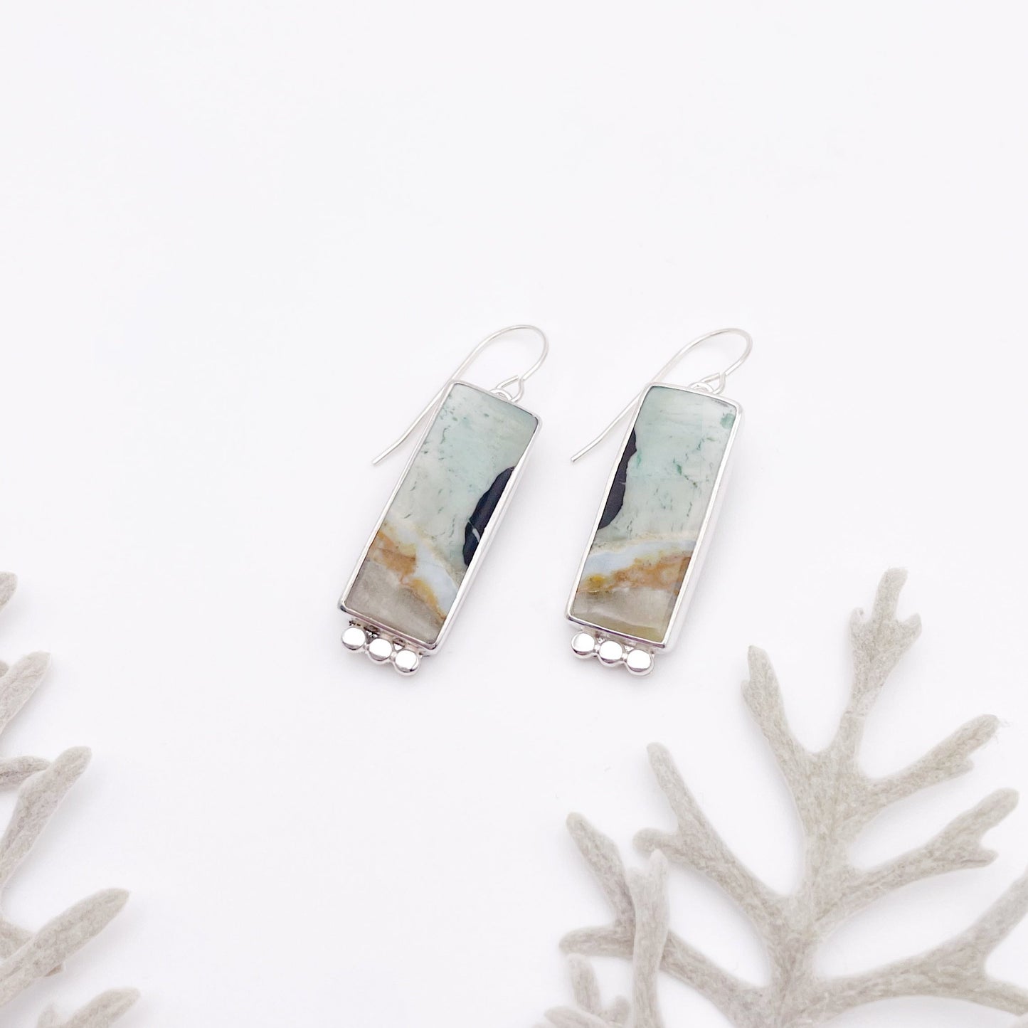 Blue Opalized Petrified Wood Dangle Earring No. 06