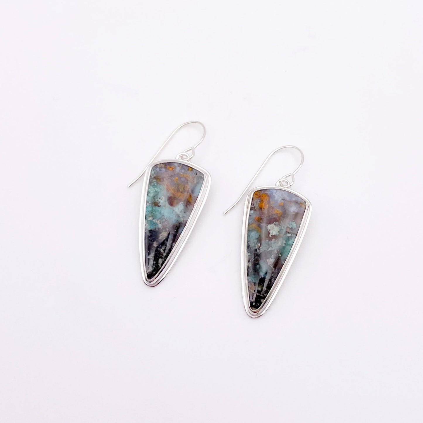 Blue Opalized Petrified Wood Dangle Earring No. 08