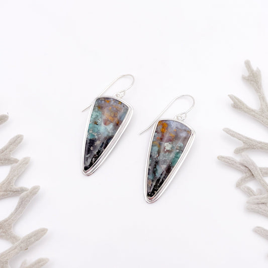 Blue Opalized Petrified Wood Dangle Earring No. 08