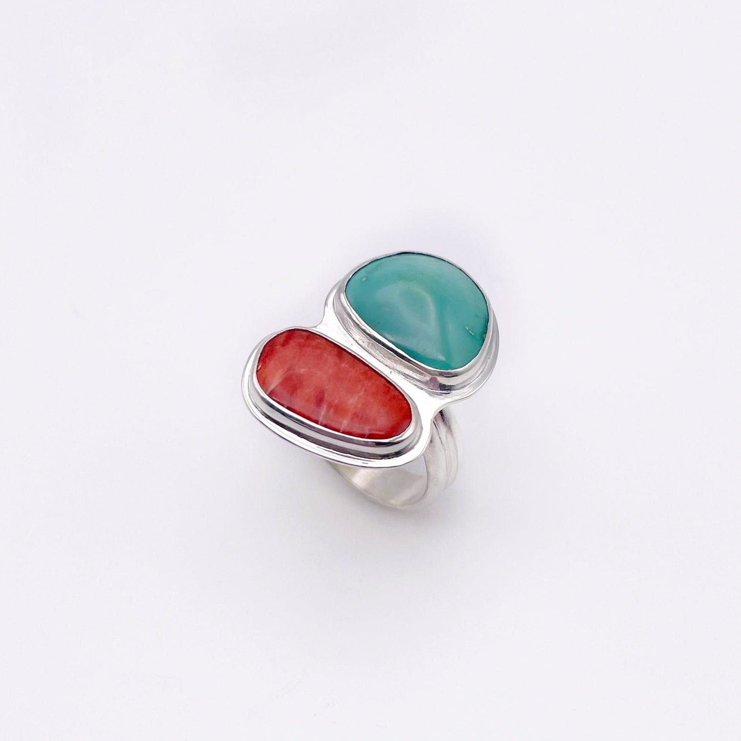 Fox Turquoise & Spiny Oyster Duo Ring | Size 9