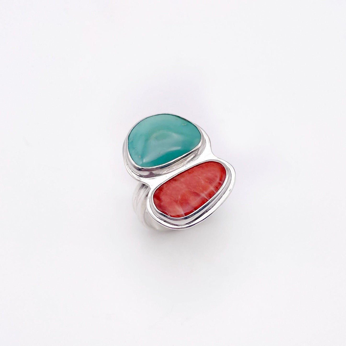 Fox Turquoise & Spiny Oyster Duo Ring | Size 9