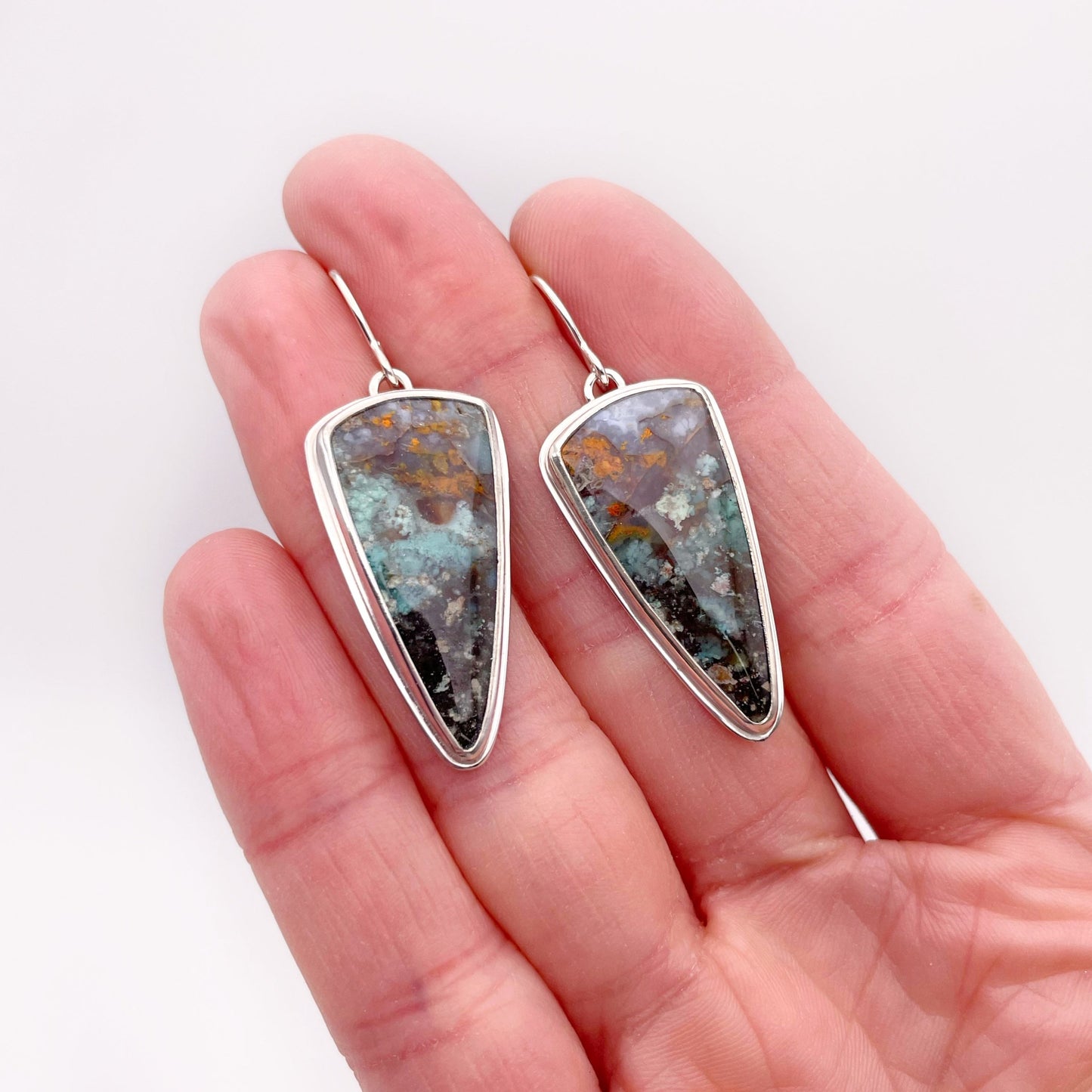 Blue Opalized Petrified Wood Dangle Earring No. 08