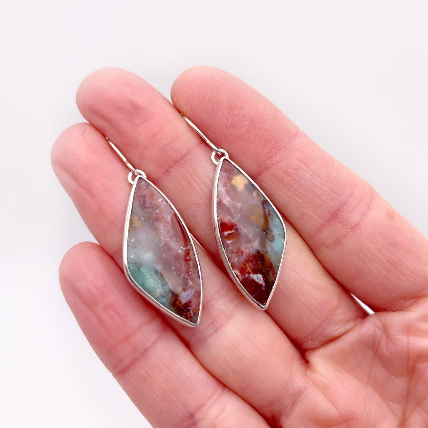 Blue Opalized Petrified Wood Dangle Earring No. 07