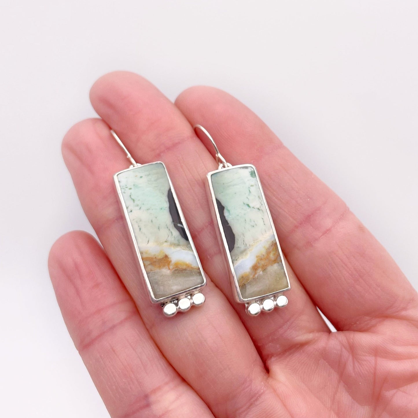 Blue Opalized Petrified Wood Dangle Earring No. 06