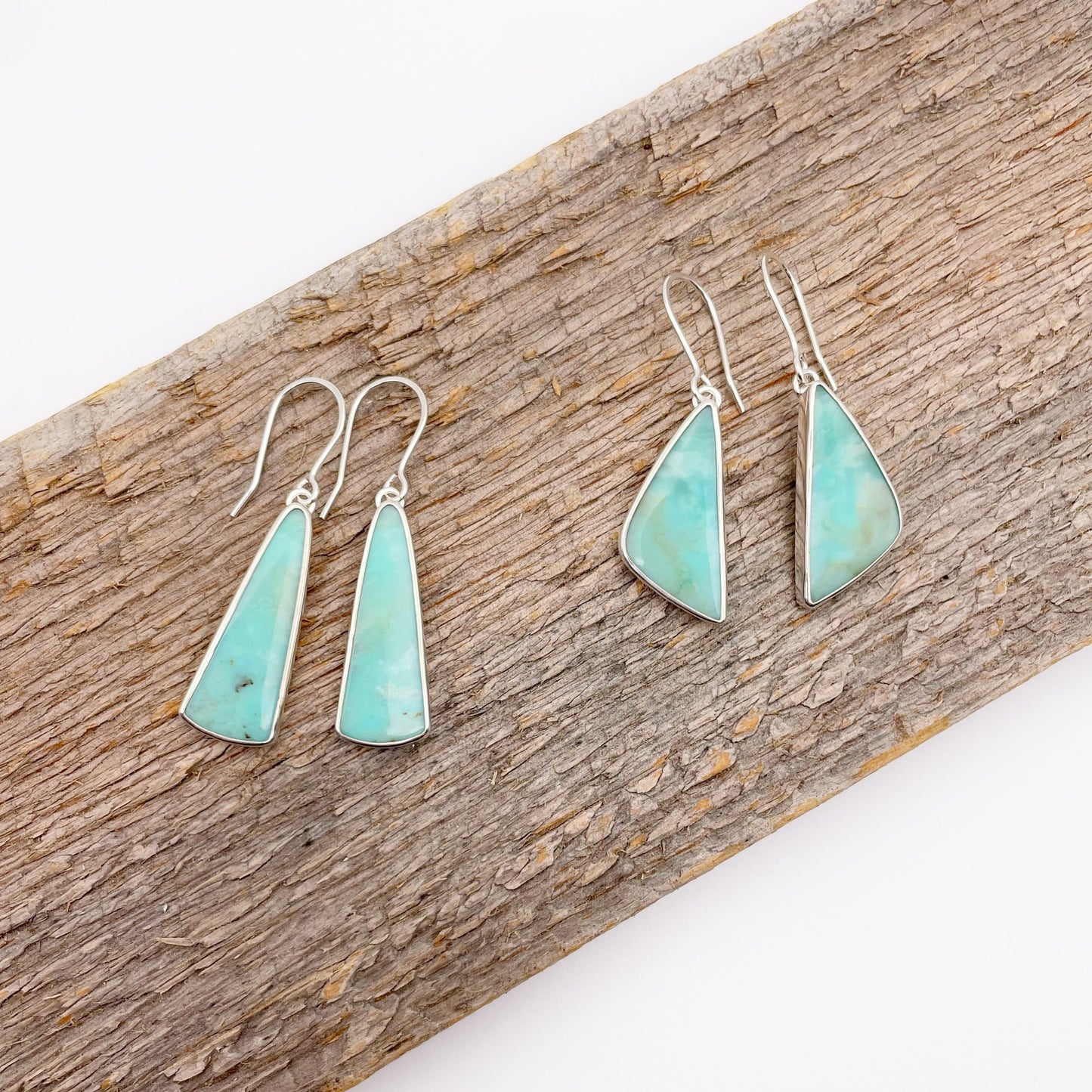 Blue Opalized Petrified Wood Earring No. 05