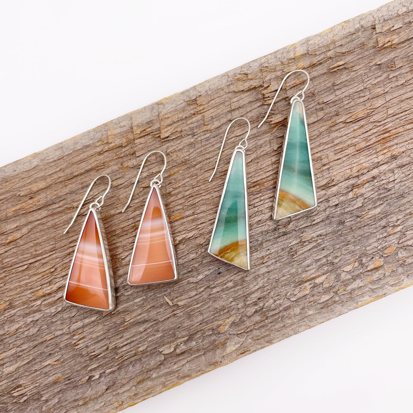 Blue Opalized Petrified Wood Dangle Earring No. 09