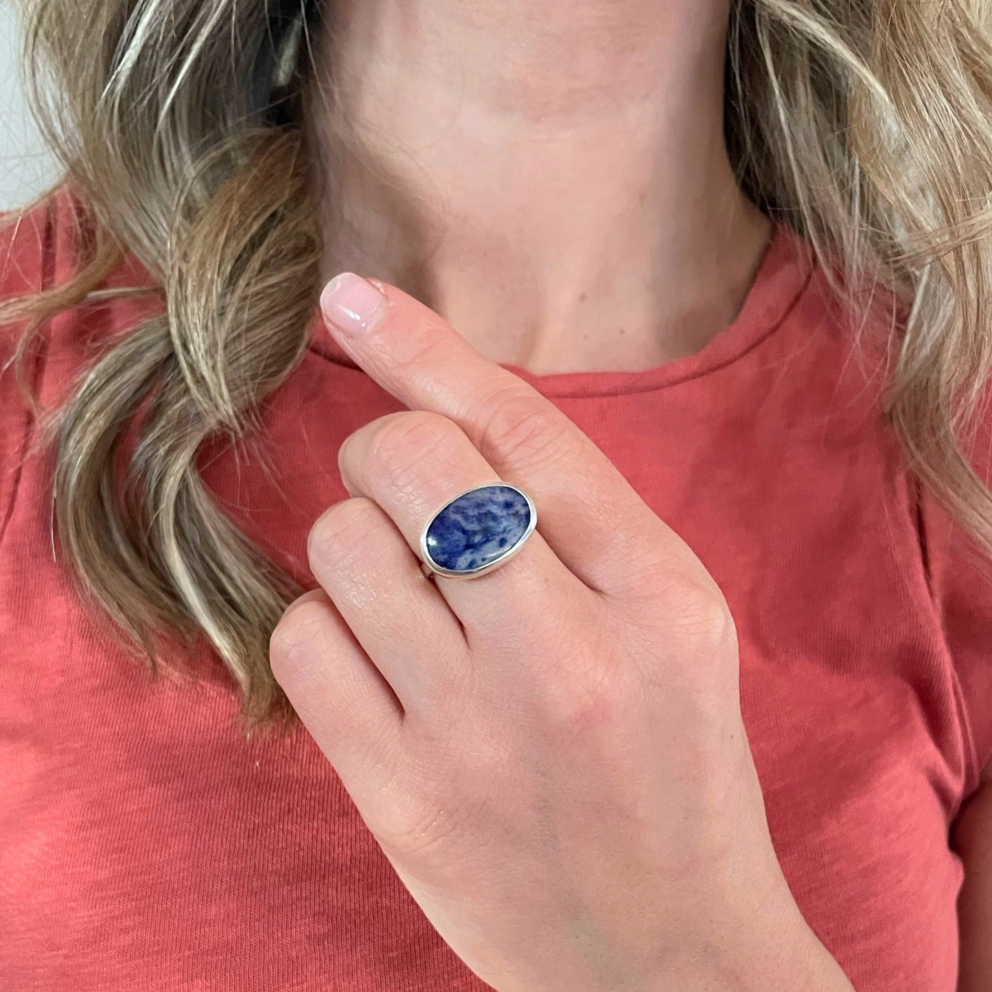 Horizontal Oval Sodalite Ring | Size 8