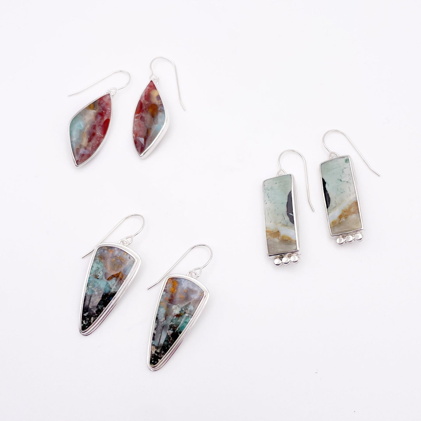 Blue Opalized Petrified Wood Dangle Earring No. 07