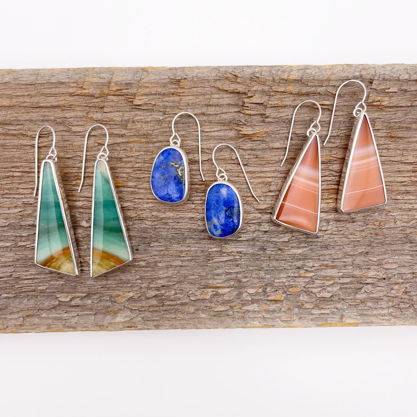 Blue Opalized Petrified Wood Dangle Earring No. 09