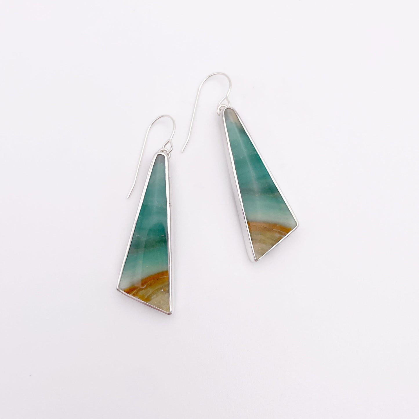 Blue Opalized Petrified Wood Dangle Earring No. 09
