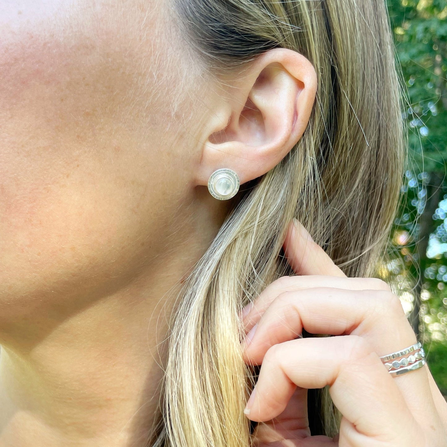 Dainty Moonstone Stud Earring