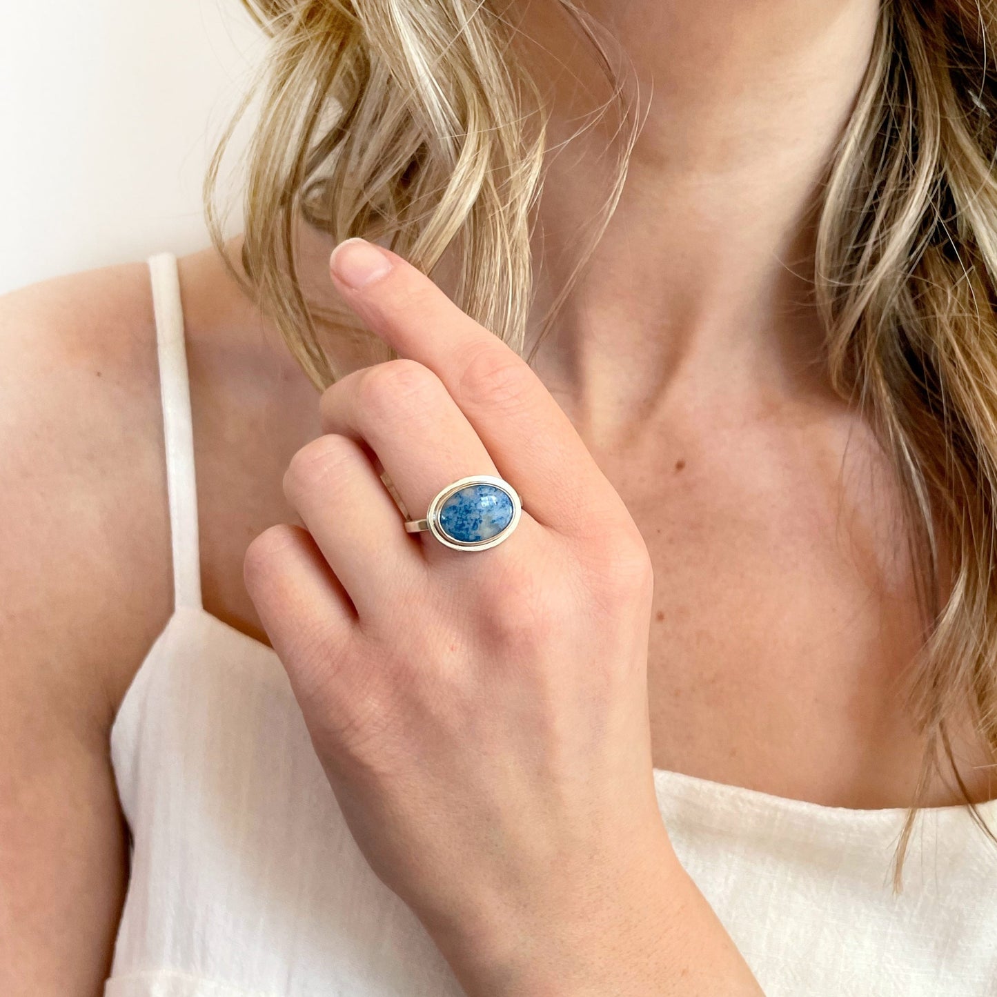 Denim Lapis Lazuli Oval Ring | Size 9.5