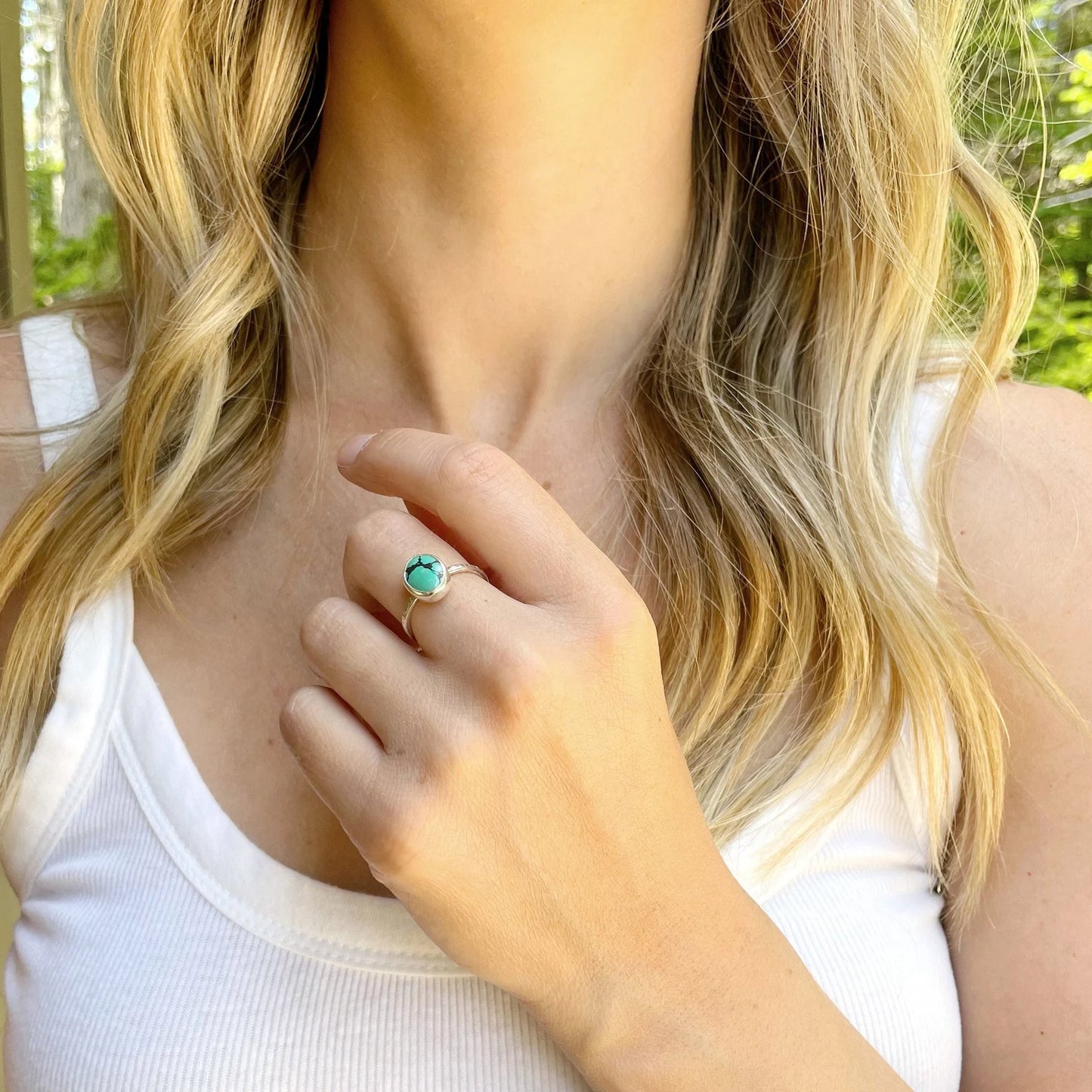 Birches Turquoise Stacking Vertical Oval Ring No. 04 | Size 6.5