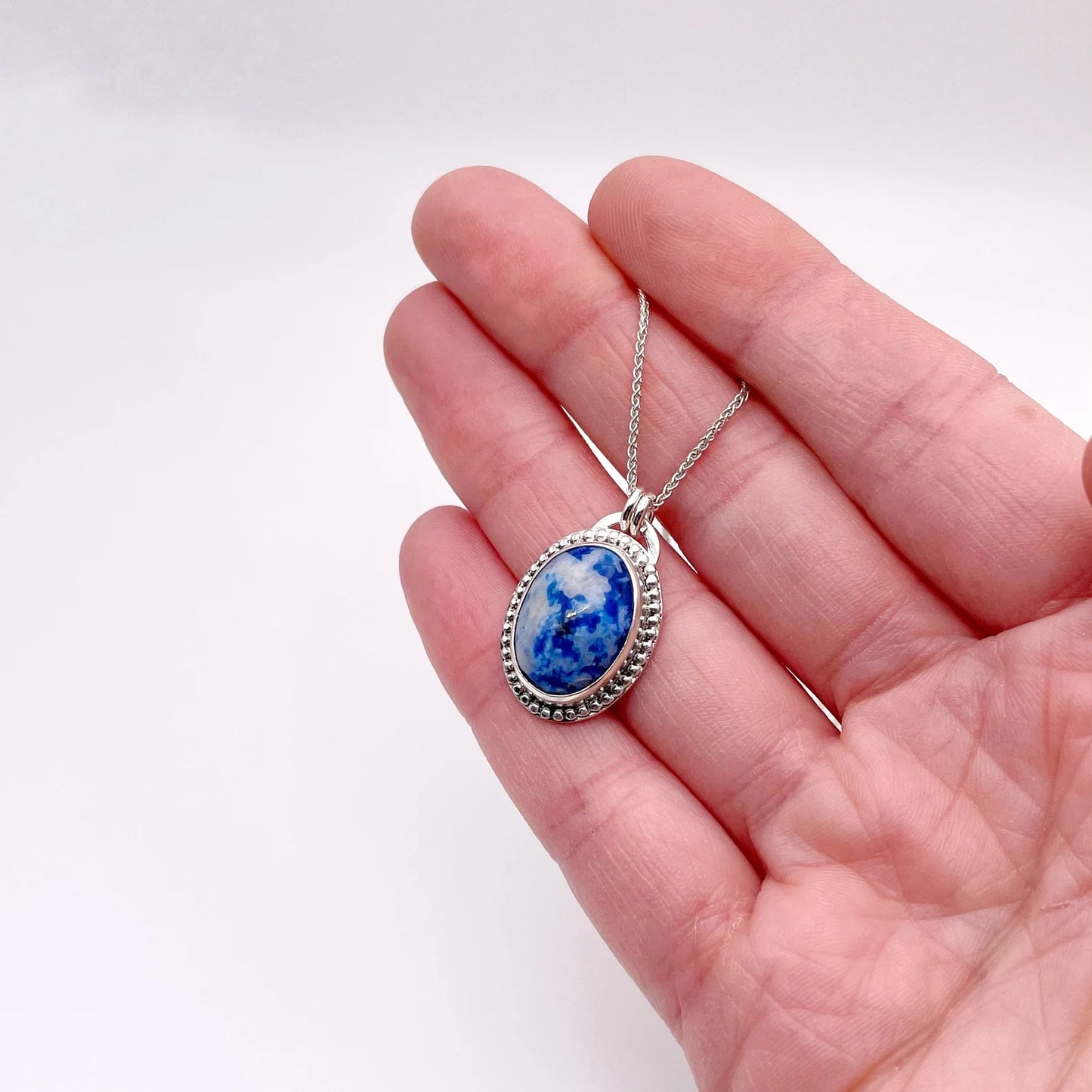 Denim Lapis Oval Pendant Necklace