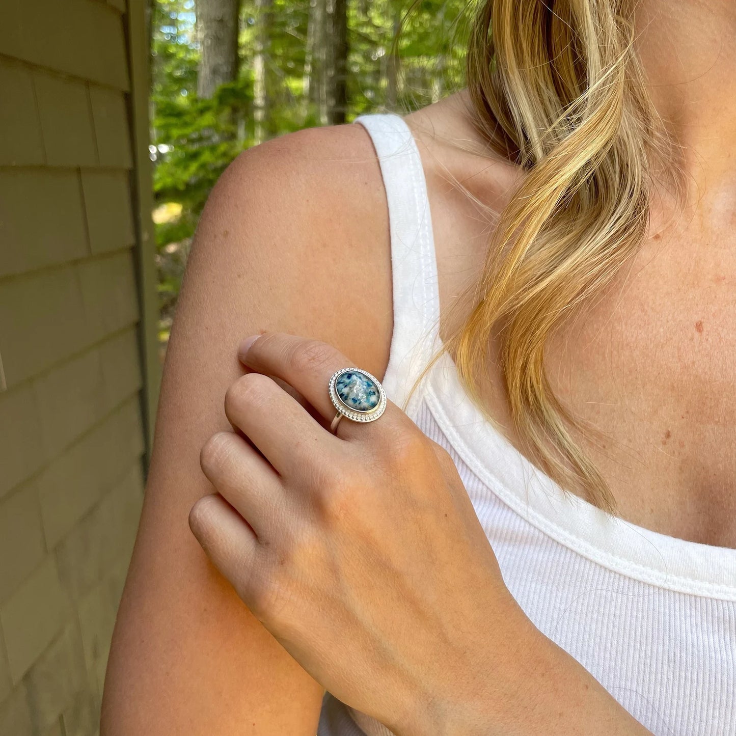 Denim Lapis Lazuli Oval Statement Ring #1 | Size 6.5