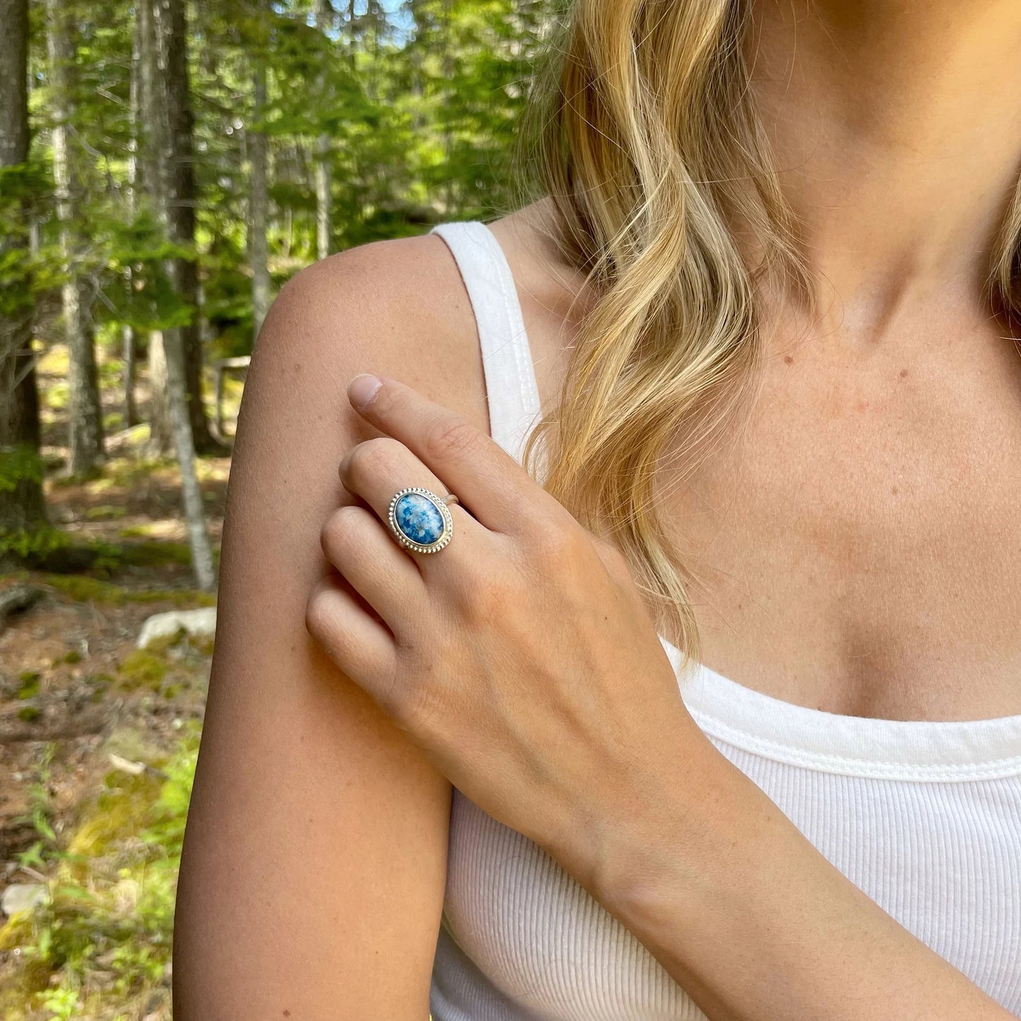 Denim Lapis Lazuli Oval Statement Ring #2 | Size 5.75