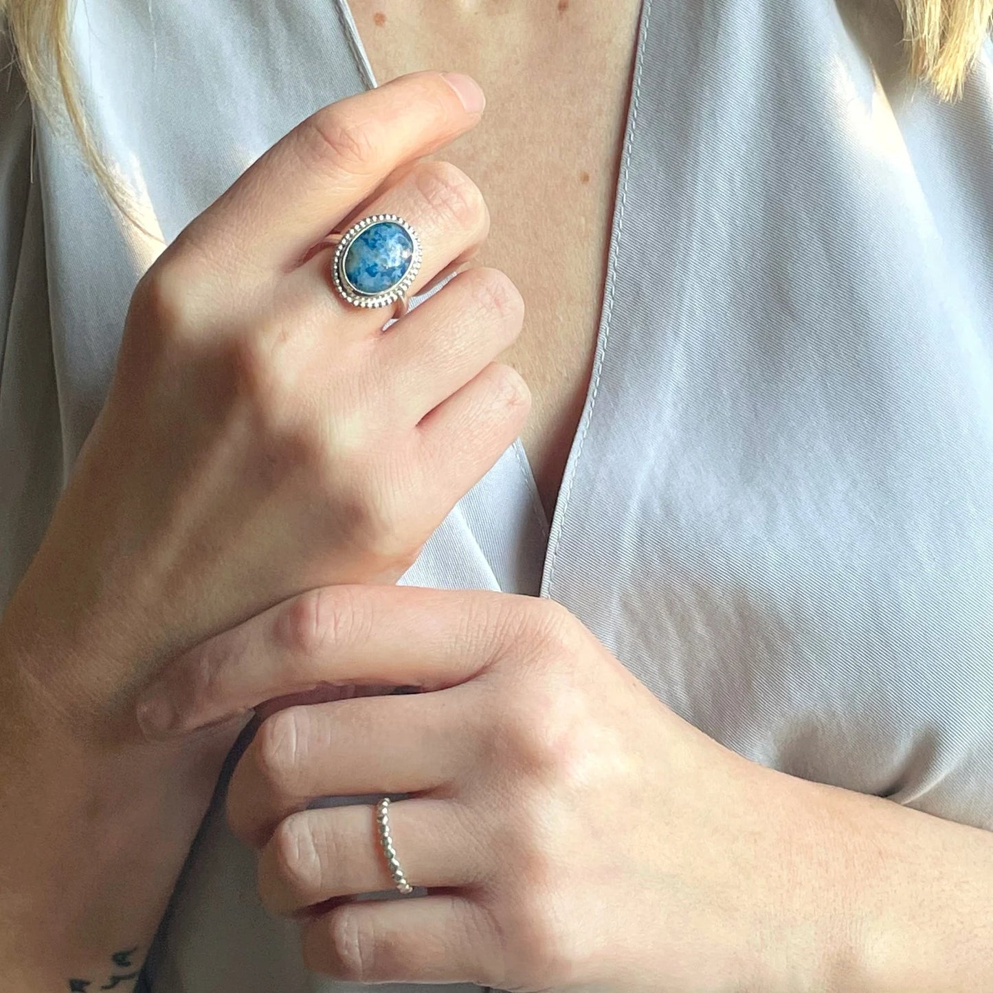 Denim Lapis Lazuli Oval Statement Ring #2 | Size 5.75