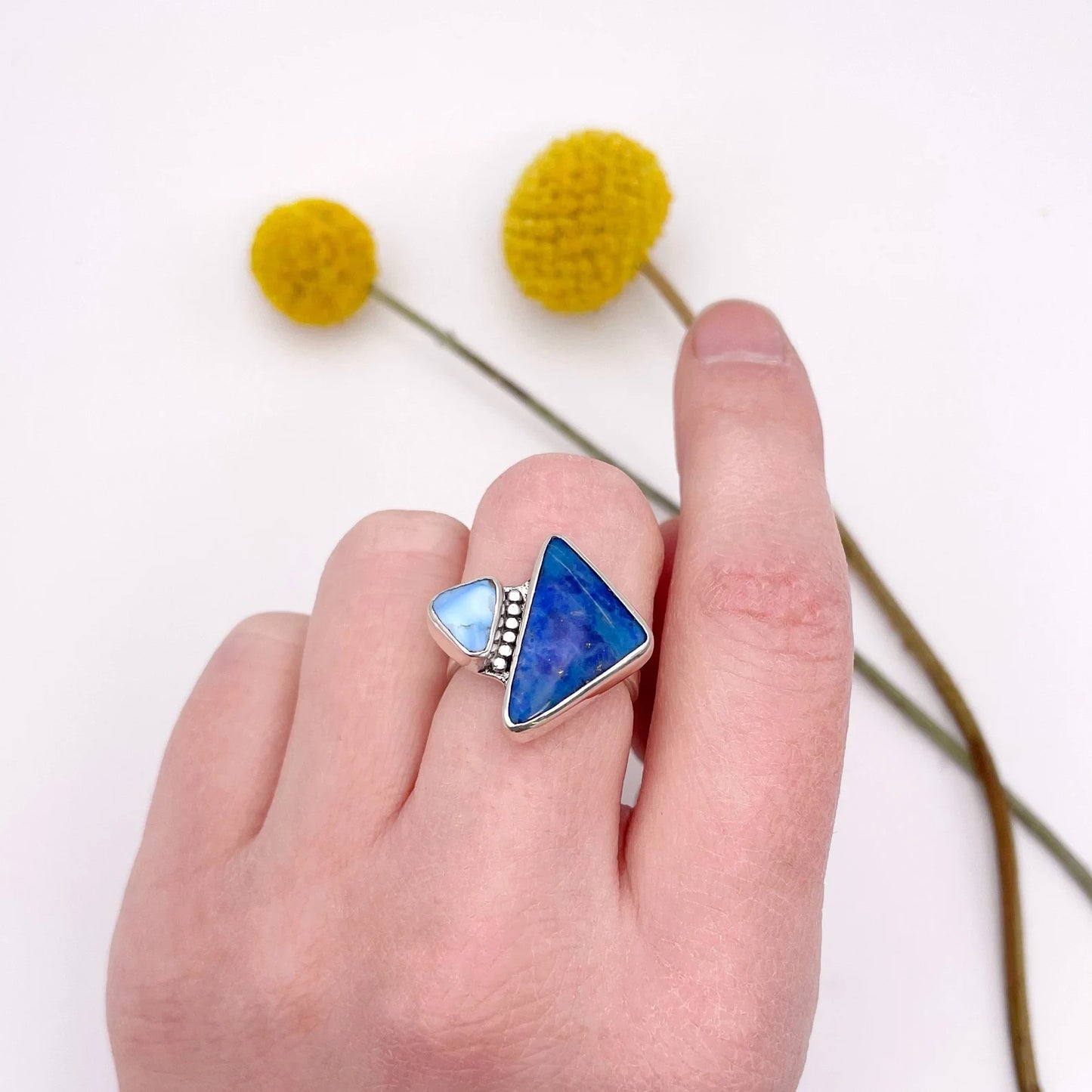 Denim Lapis & Golden Hills Triangle Duo Ring | Size 5.5