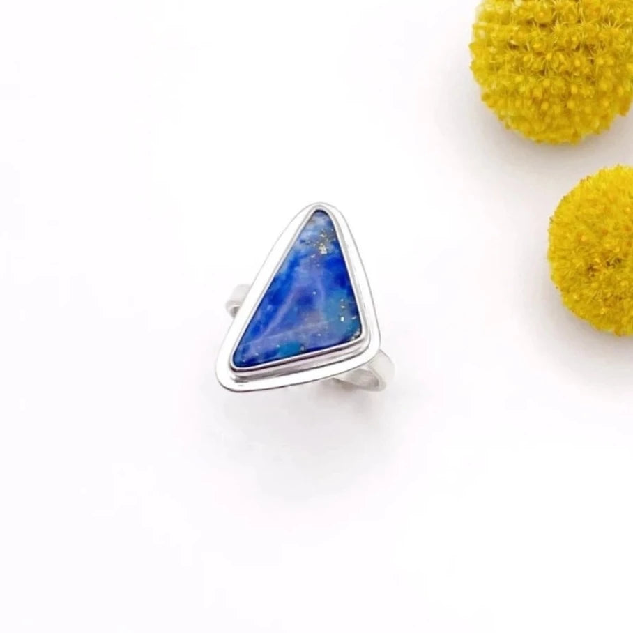 Denim Lapis Triangle Ring | Size 7