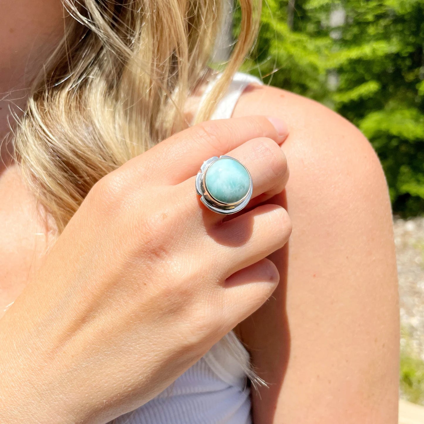 Half Bloom Larimar Ring | Size 6