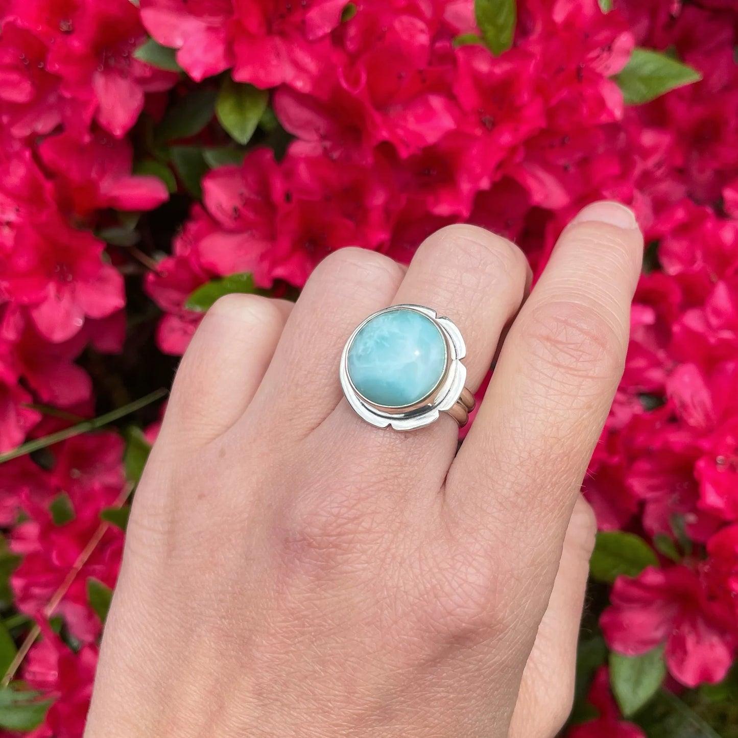 Half Bloom Larimar Ring | Size 6