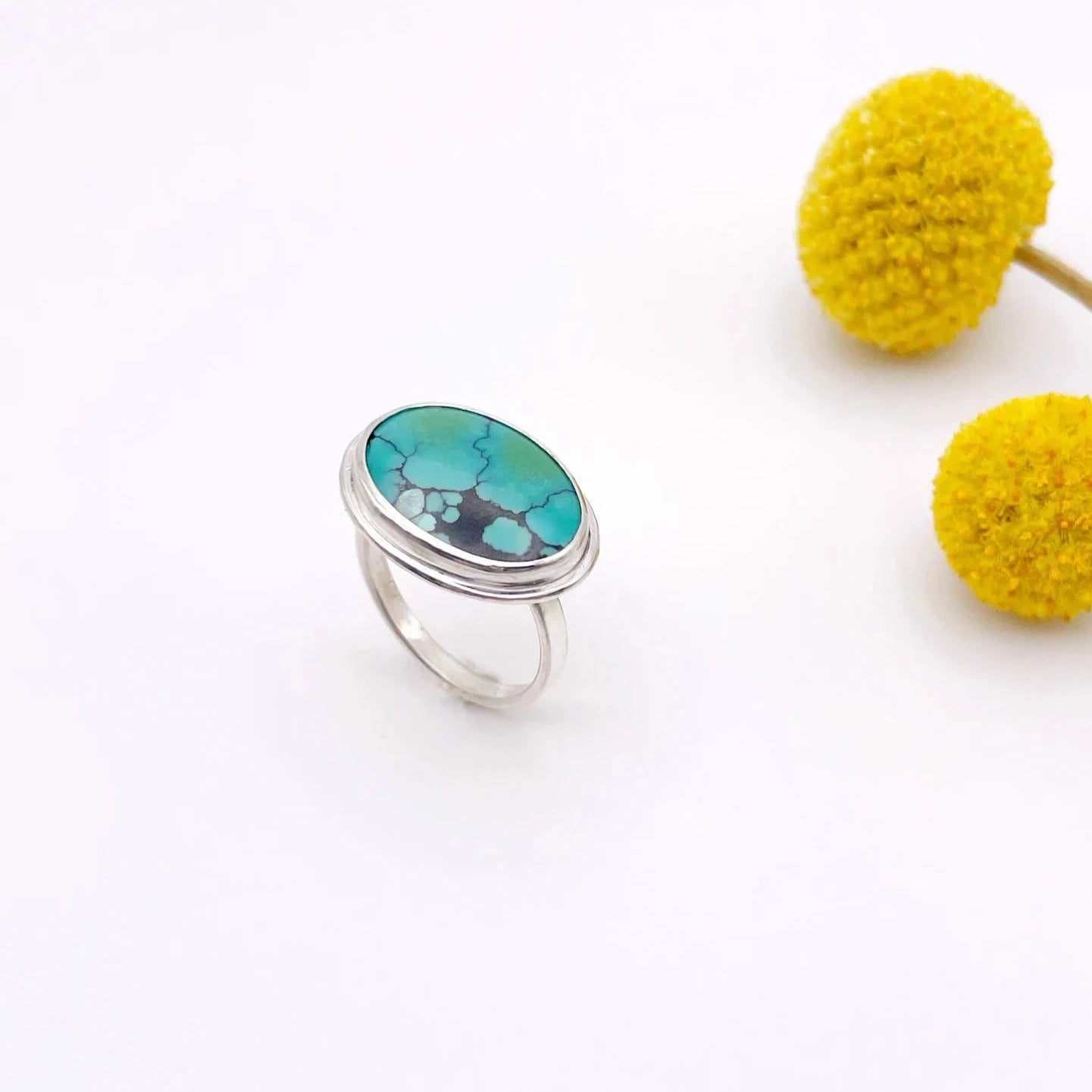 Large Horizontal Oval Turquoise Ring | Size 7.75