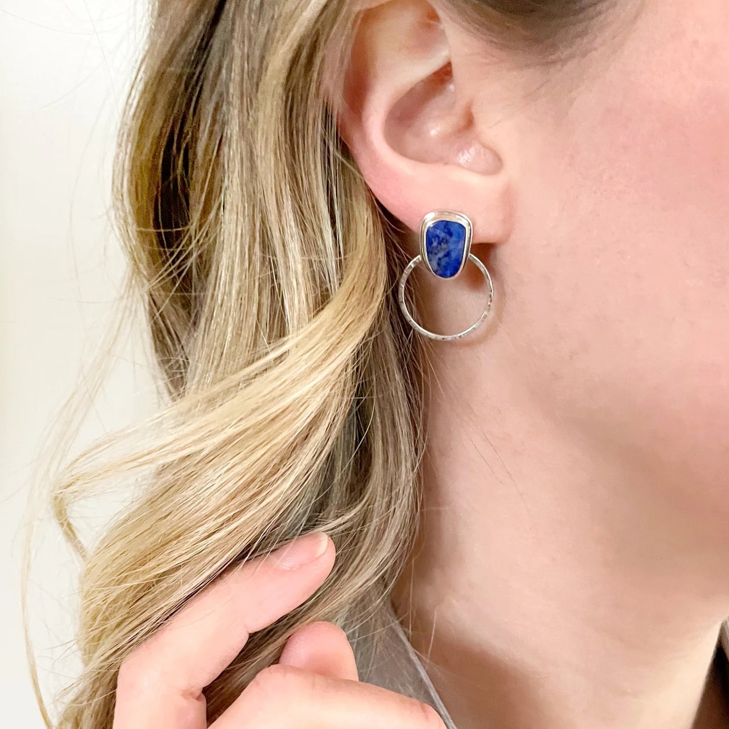 Lapis Lazuli Hoop Stud Earring No. 1