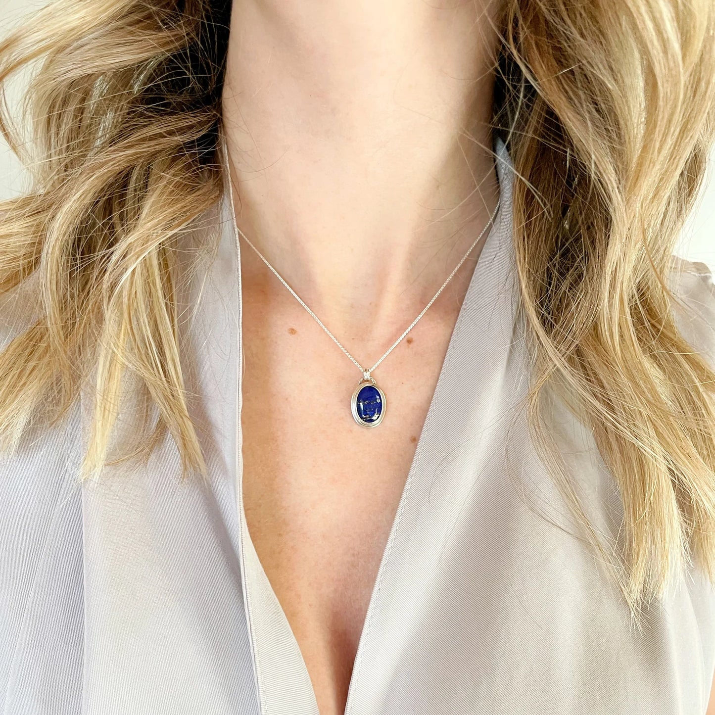 Lapis Lazuli Oval Pendant Necklace