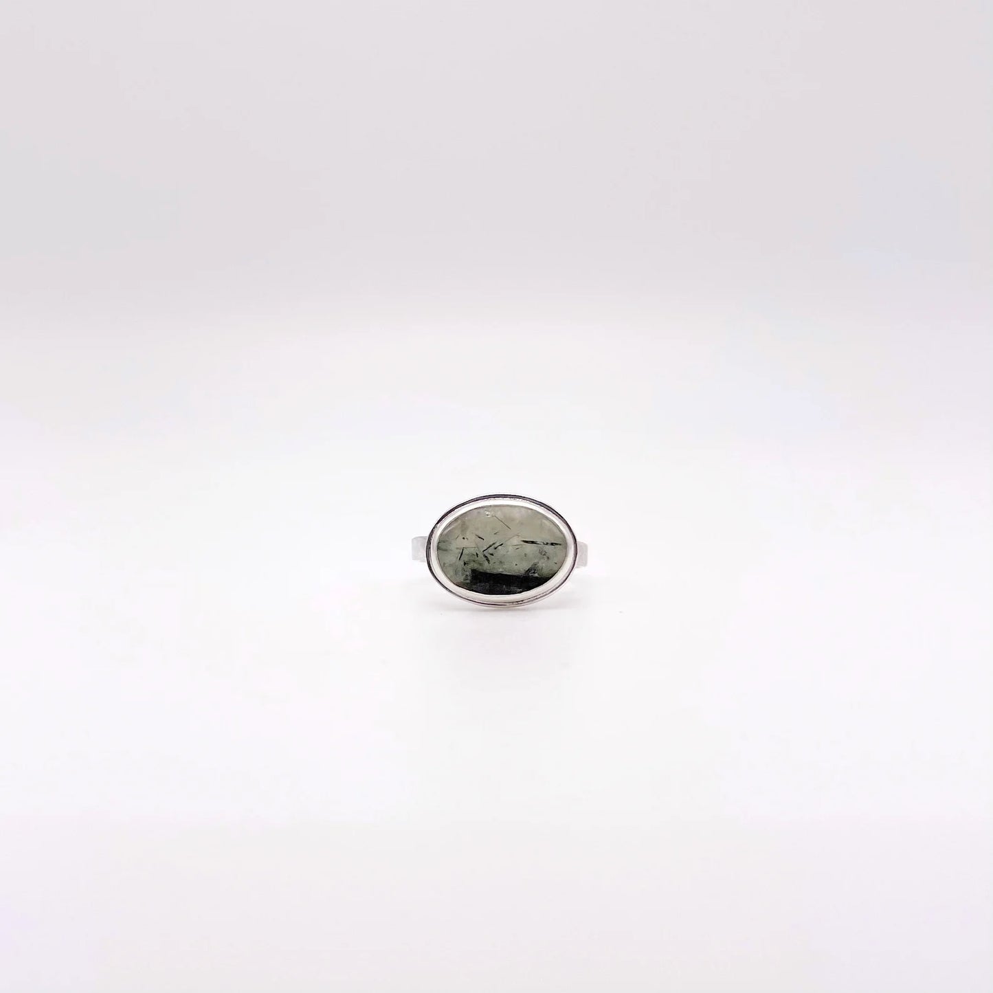 Horizontal Oval Prehnite Ring | Size 7.5