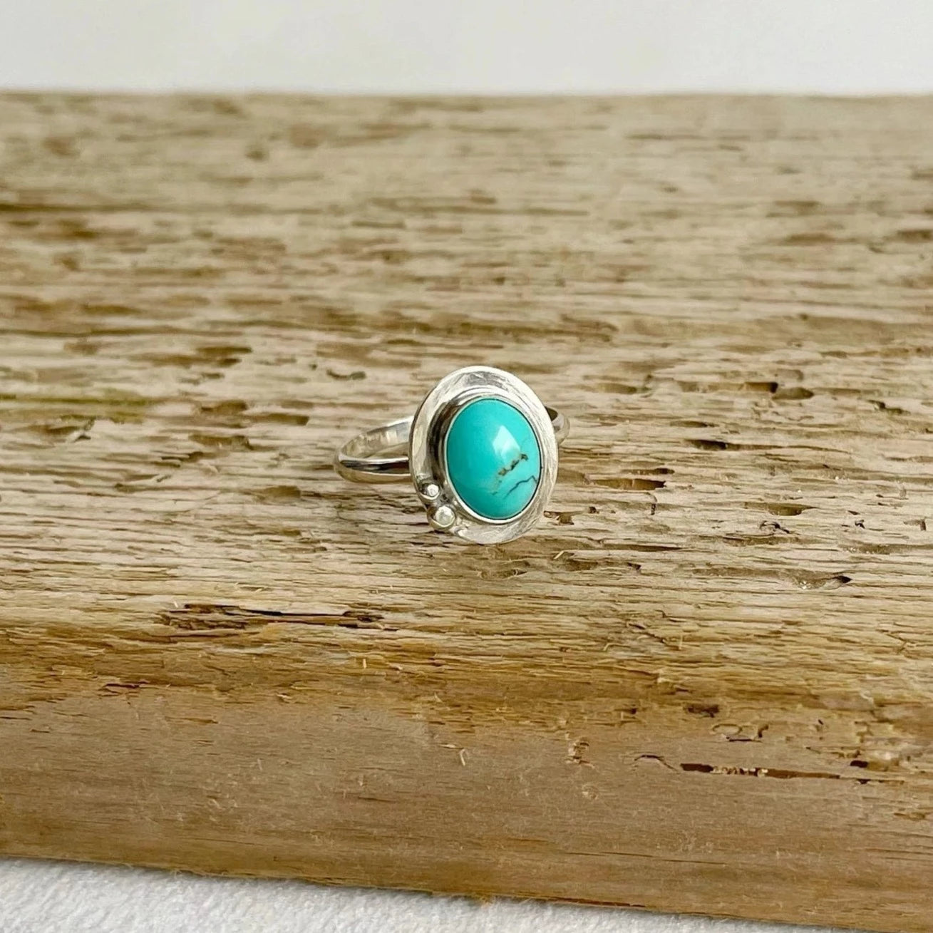 Natural Turquoise Statement Oval Ring | Size 7.75