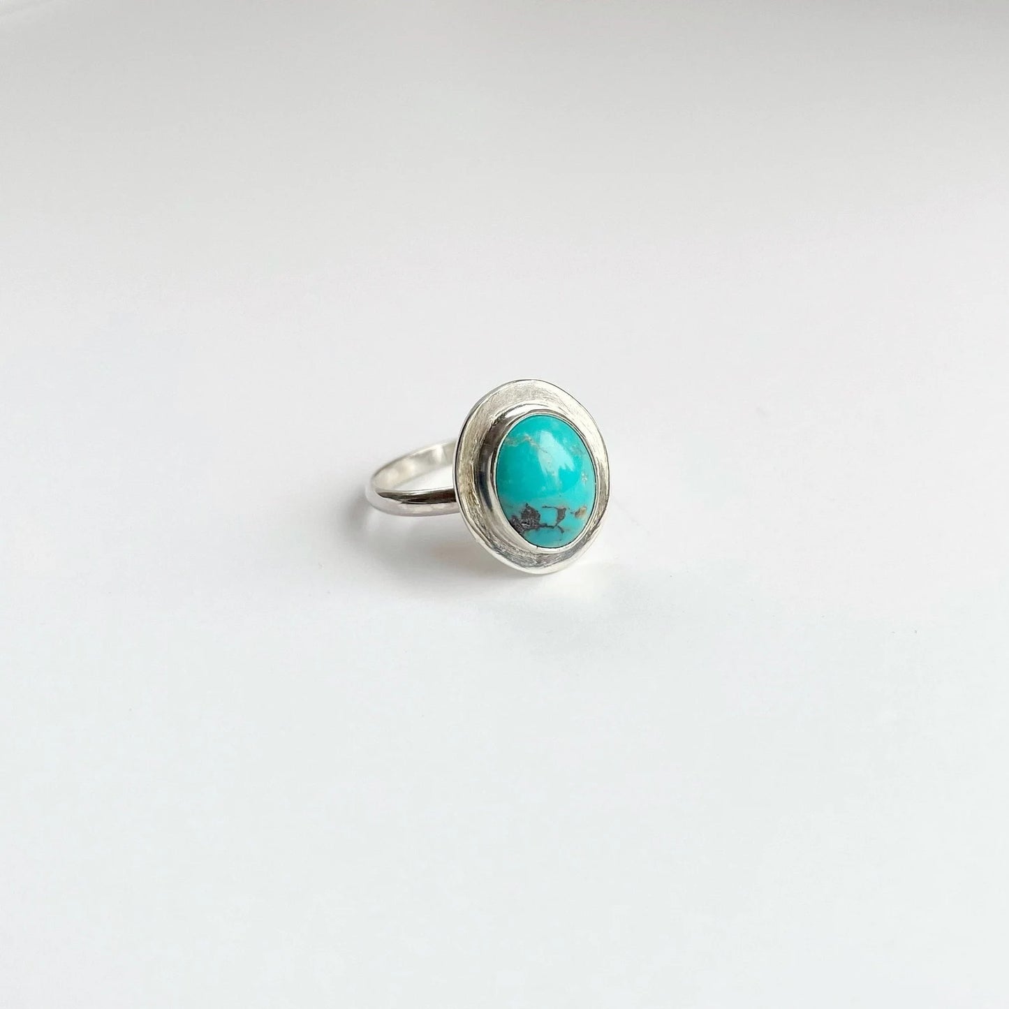 Natural Turquoise Statement Oval Ring | Size 6.25