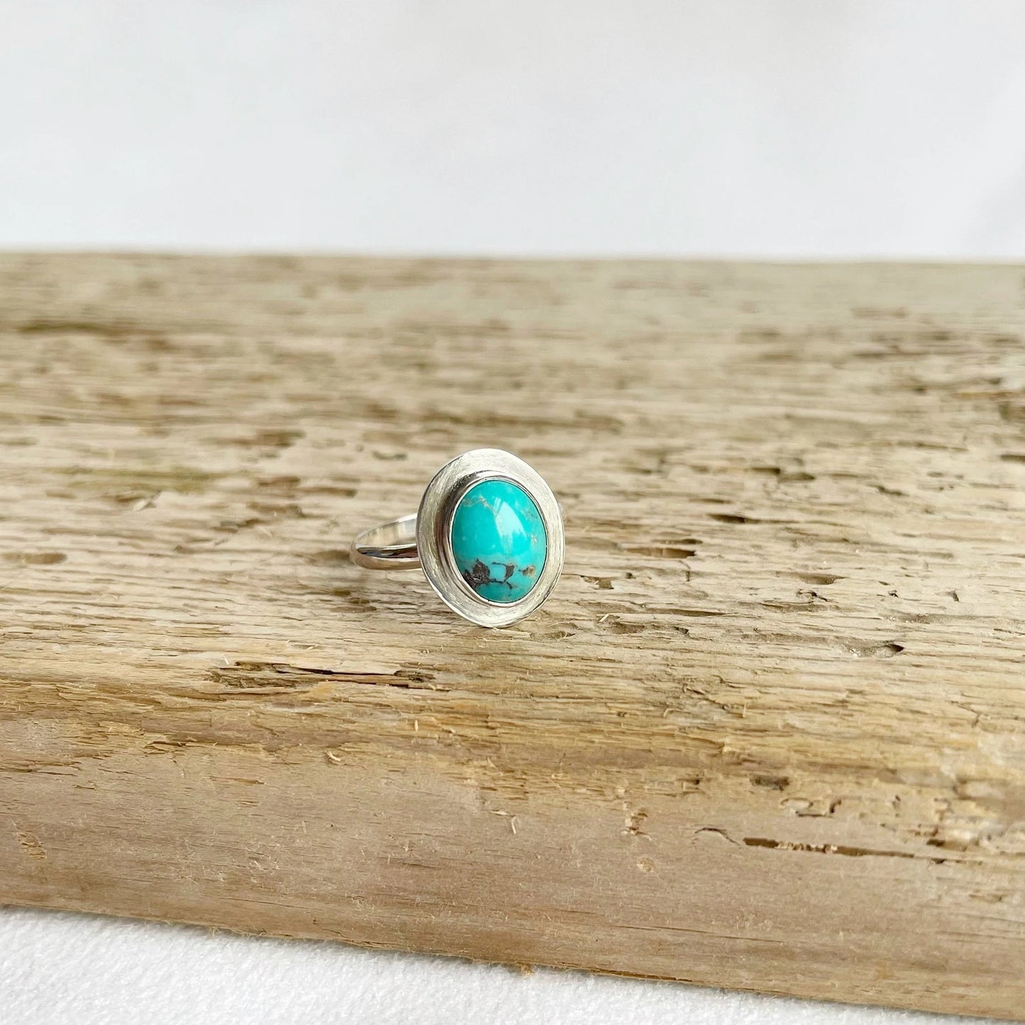 Natural Turquoise Statement Oval Ring | Size 6.25