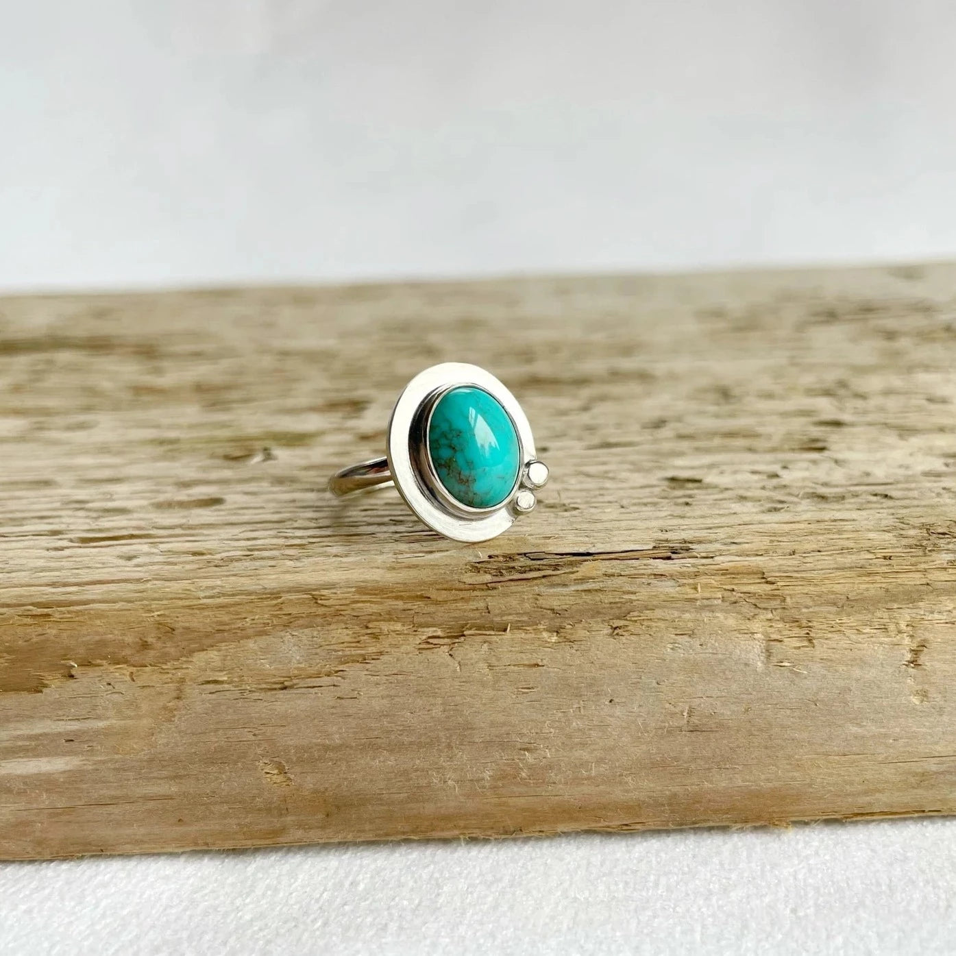 Natural Turquoise Statement Oval Ring | Size 3.5