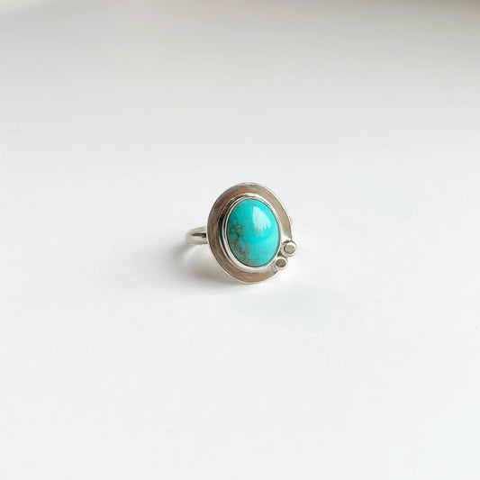 Natural Turquoise Statement Oval Ring | Size 3.5